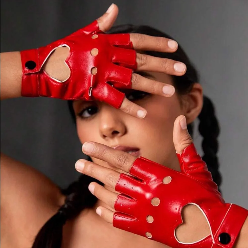 1pair Women's Cute Y2K Heart Shaped Fingerless Gloves,